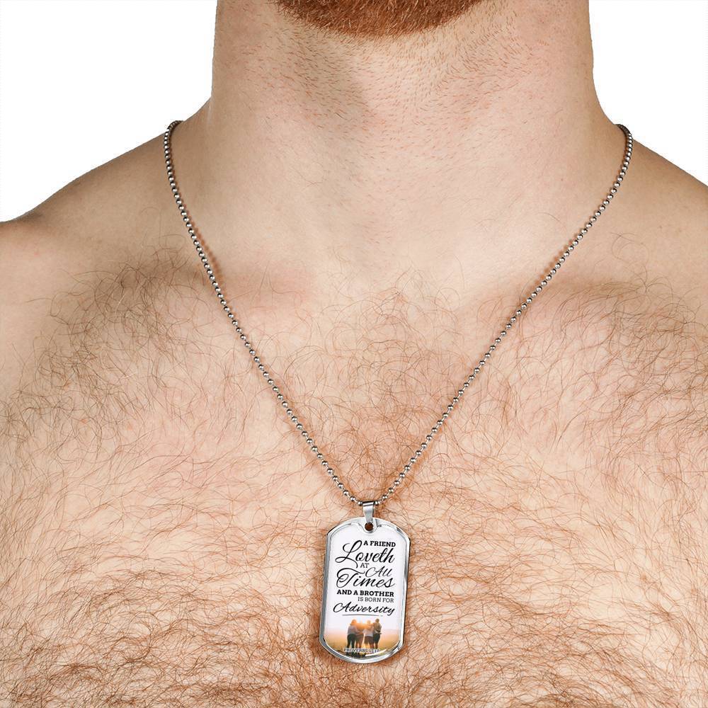 True Friend Loves At All Times Necklace Stainless Steel or 18k Gold Dog Tag 24" Chain-Express Your Love Gifts