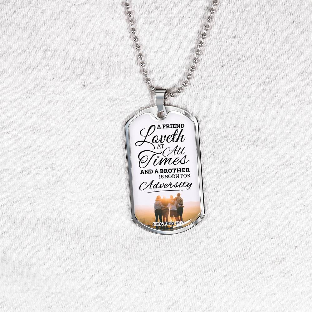 True Friend Loves At All Times Necklace Stainless Steel or 18k Gold Dog Tag 24" Chain-Express Your Love Gifts