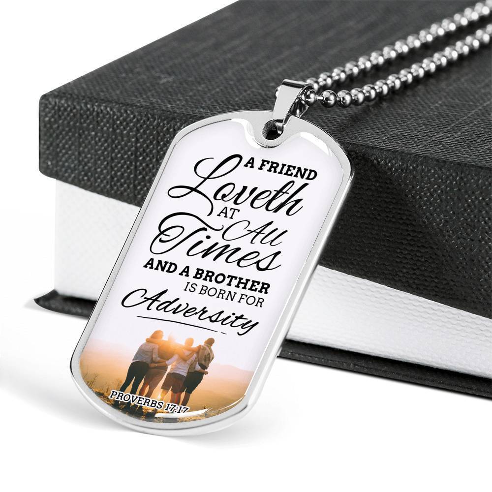True Friend Loves At All Times Necklace Stainless Steel or 18k Gold Dog Tag 24" Chain-Express Your Love Gifts