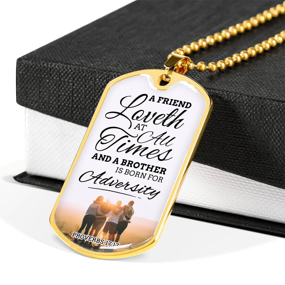 True Friend Loves At All Times Necklace Stainless Steel or 18k Gold Dog Tag 24" Chain-Express Your Love Gifts