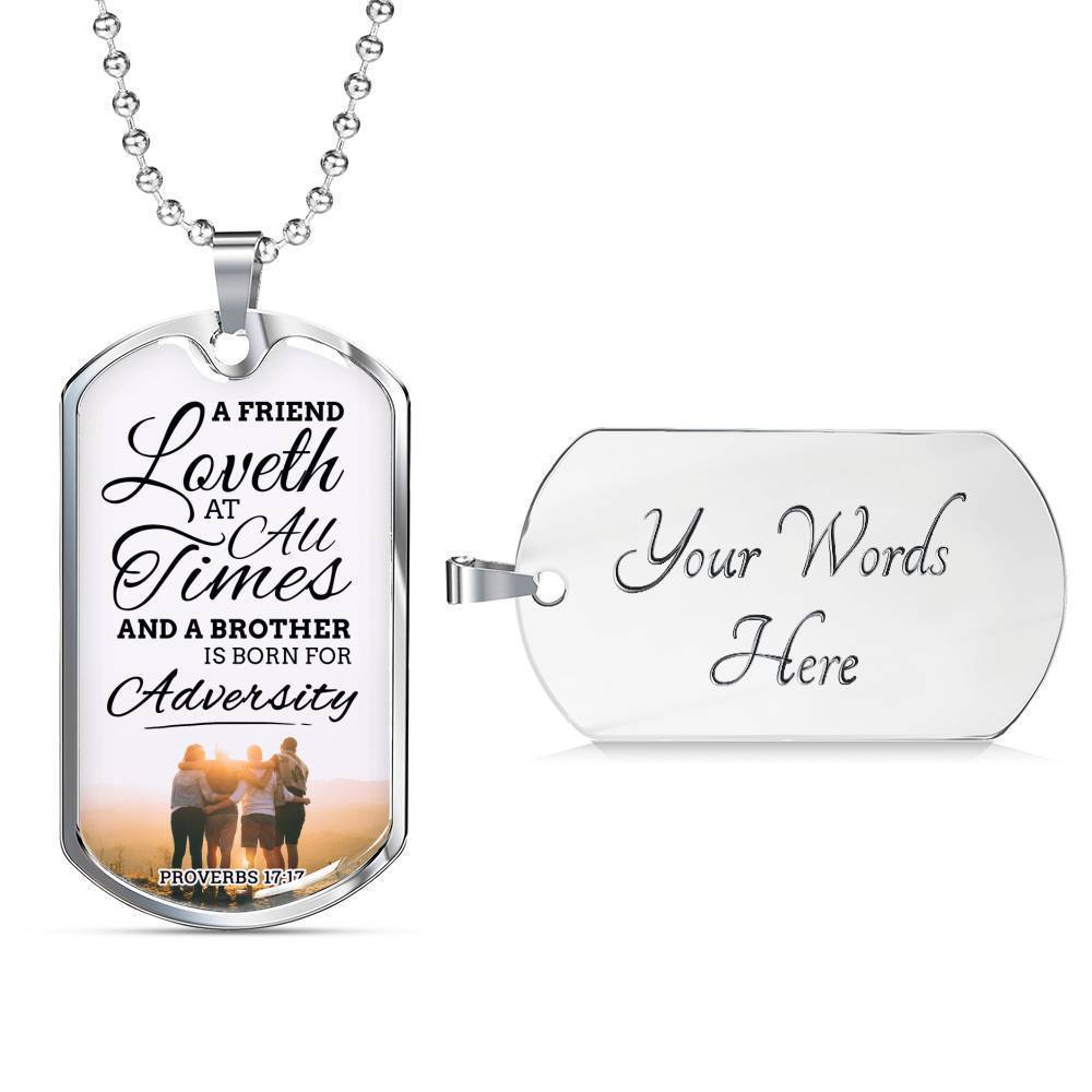 True Friend Loves At All Times Necklace Stainless Steel or 18k Gold Dog Tag 24" Chain-Express Your Love Gifts