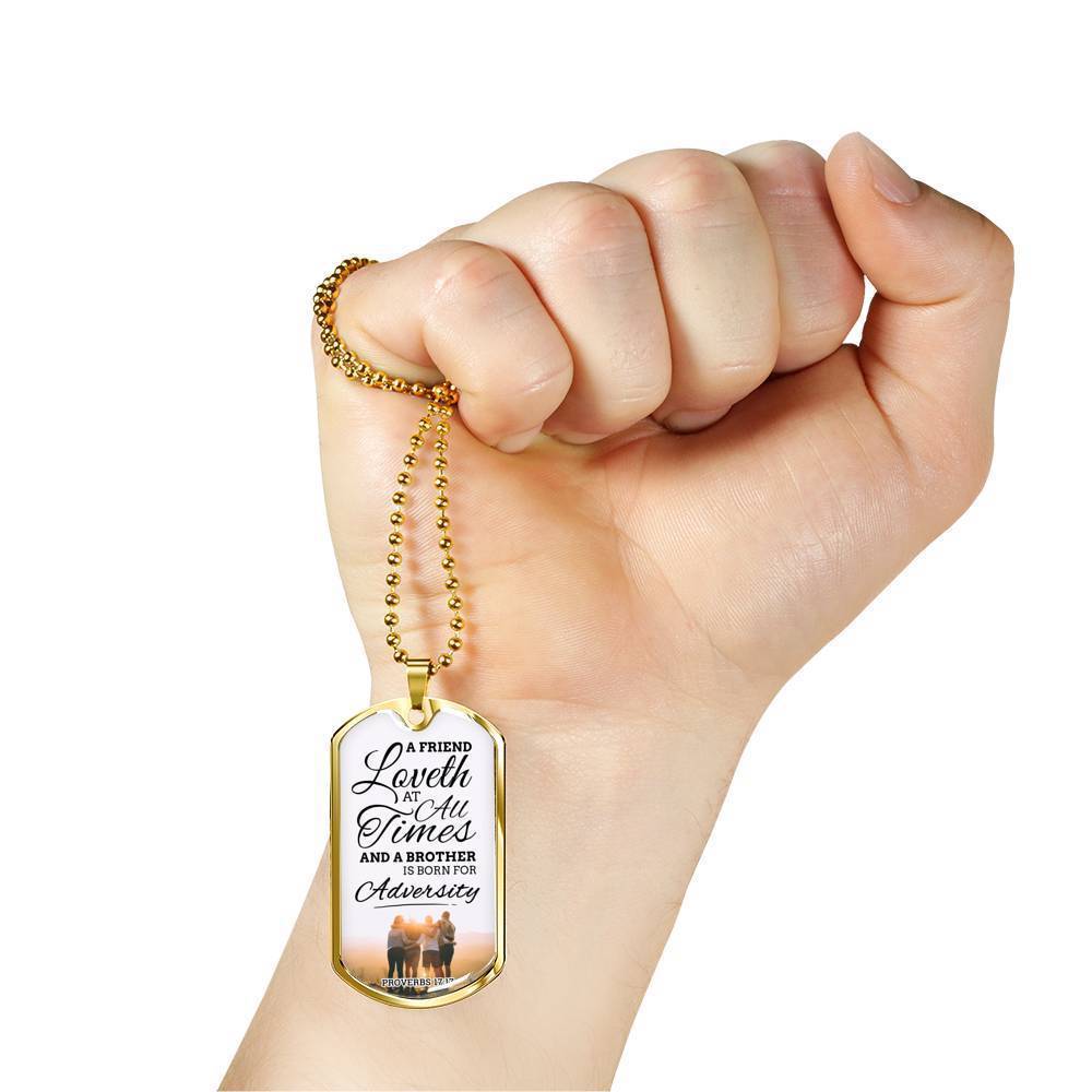 True Friend Loves At All Times Necklace Stainless Steel or 18k Gold Dog Tag 24" Chain-Express Your Love Gifts
