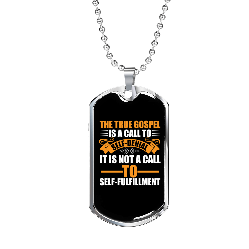 True Gospel Self Denial Christian Necklace Stainless Steel or 18k Gold Dog Tag 24" Chain-Express Your Love Gifts