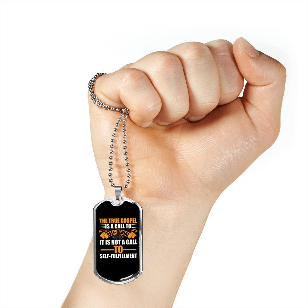 True Gospel Self Denial Christian Necklace Stainless Steel or 18k Gold Dog Tag 24" Chain-Express Your Love Gifts