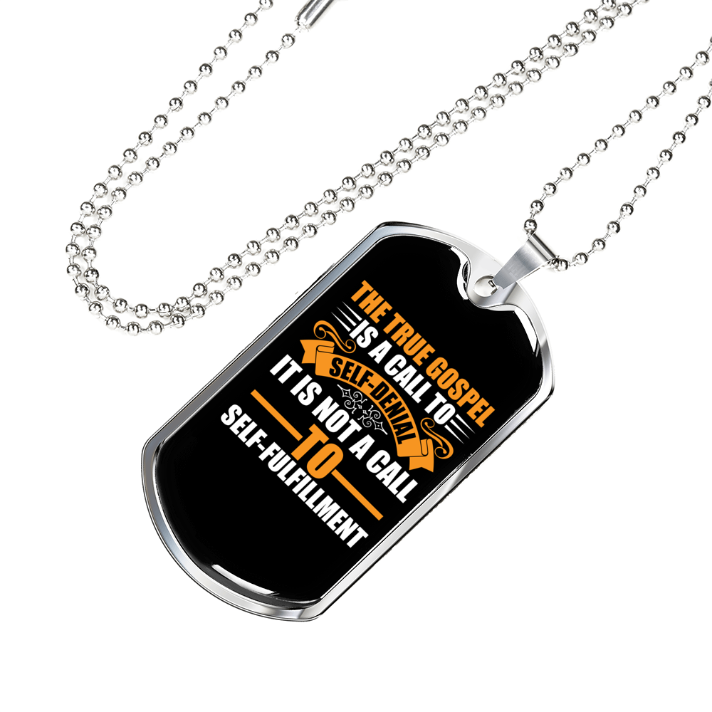 True Gospel Self Denial Christian Necklace Stainless Steel or 18k Gold Dog Tag 24" Chain-Express Your Love Gifts