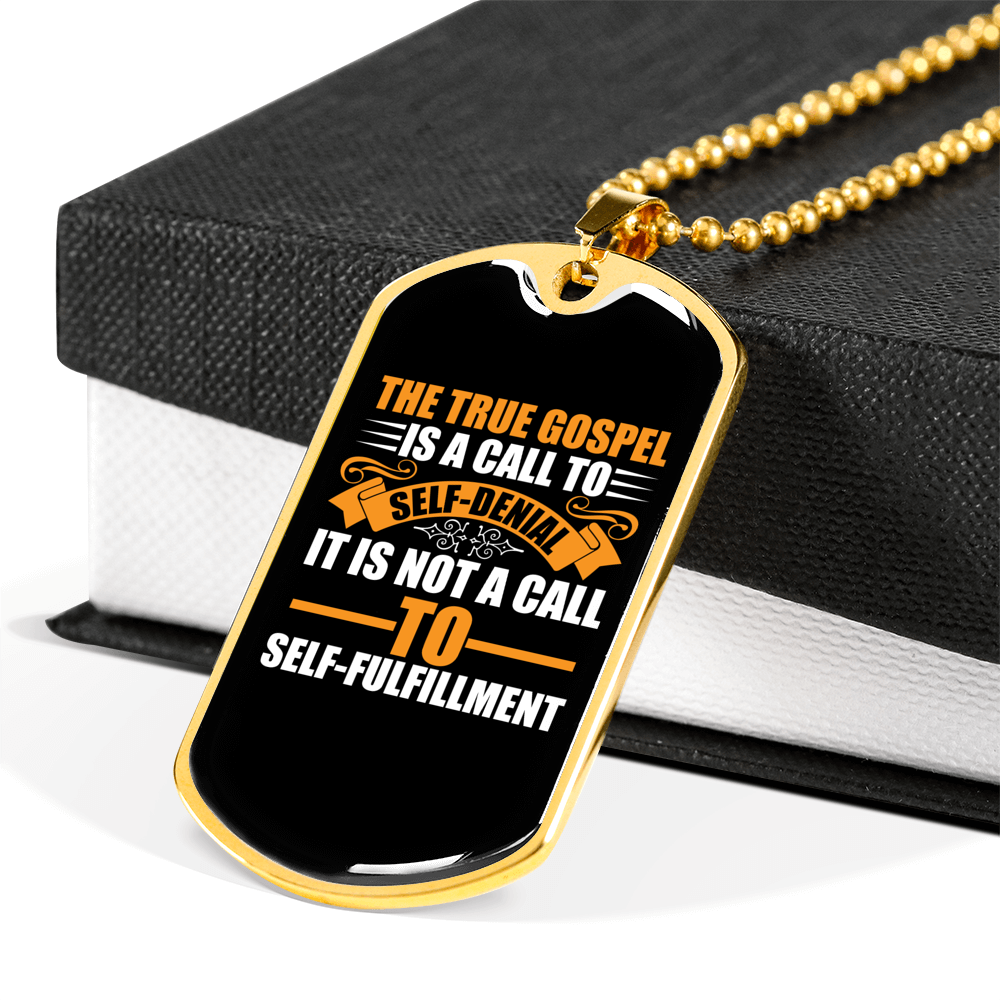 True Gospel Self Denial Christian Necklace Stainless Steel or 18k Gold Dog Tag 24" Chain-Express Your Love Gifts