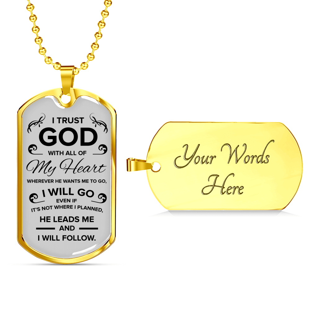 Trust God Proverbs 3:5-6 Necklace Stainless Steel or 18k Gold Dog Tag 24" Chain-Express Your Love Gifts