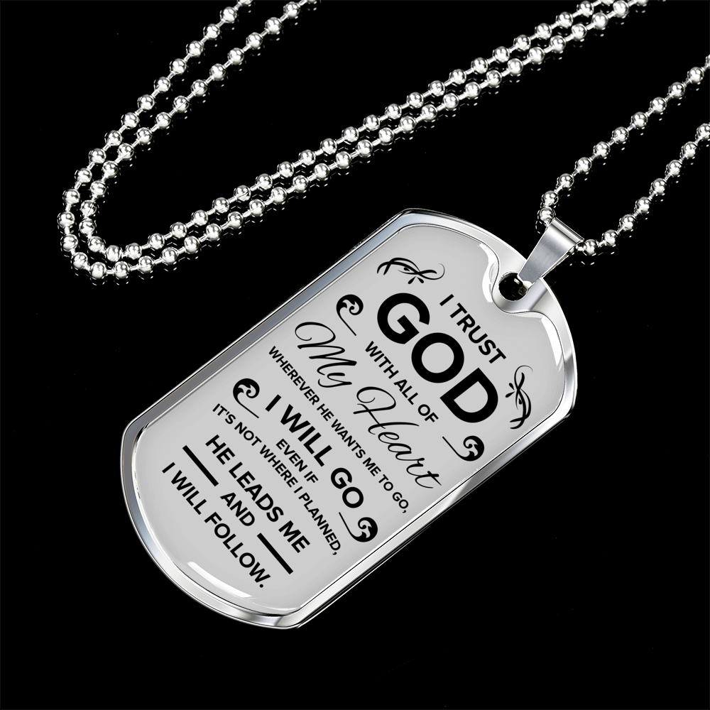 Trust God Proverbs 3:5-6 Necklace Stainless Steel or 18k Gold Dog Tag 24" Chain-Express Your Love Gifts