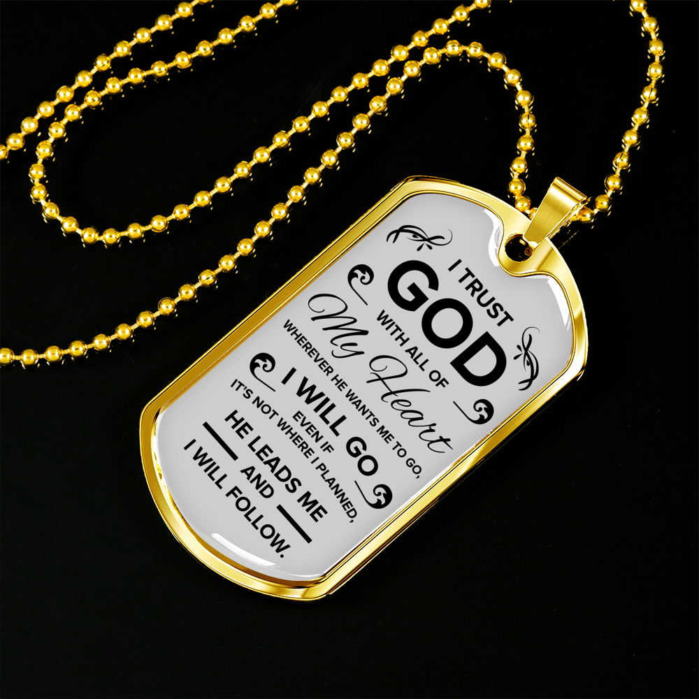 Trust God Proverbs 3:5-6 Necklace Stainless Steel or 18k Gold Dog Tag 24" Chain-Express Your Love Gifts