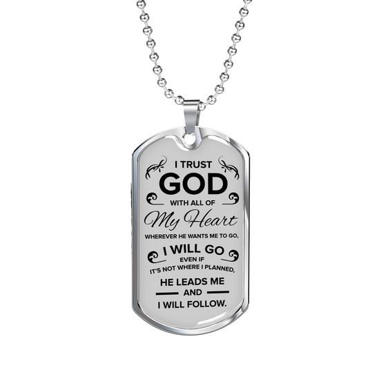 Trust God Bible Quote Necklace Stainless Steel or 18k Gold Dog Tag w 24" Chain