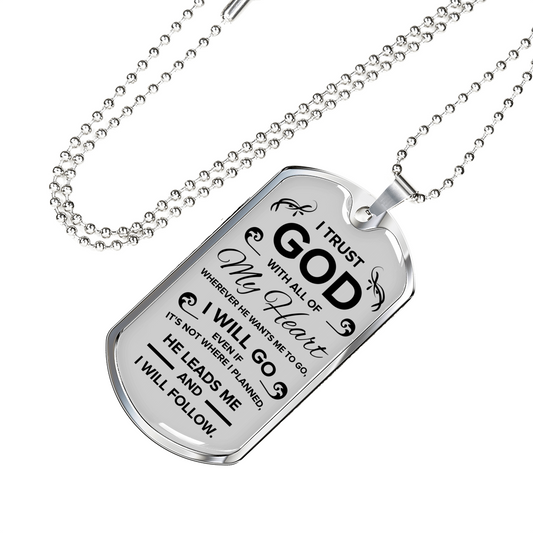 Trust God Bible Quote Necklace Stainless Steel or 18k Gold Dog Tag w 24" Chain