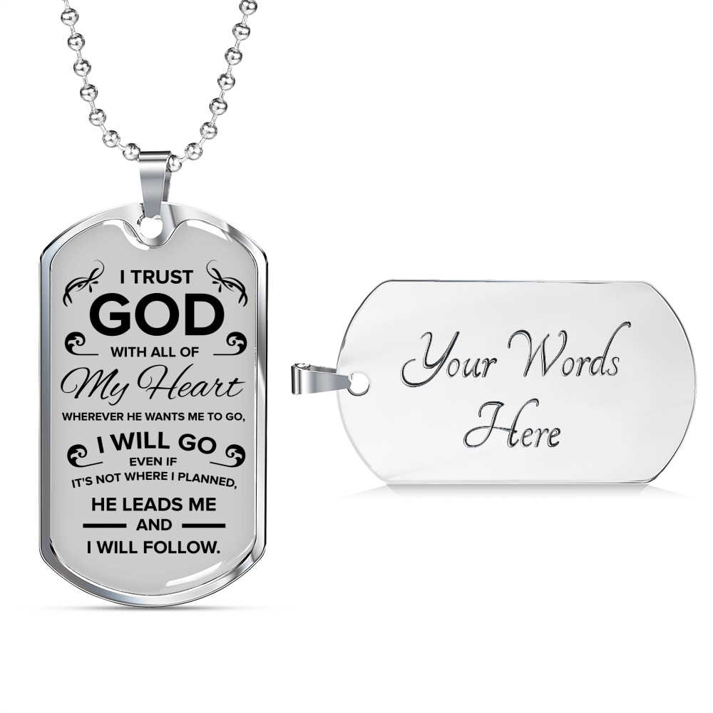 Trust God Proverbs 3:5-6 Necklace Stainless Steel or 18k Gold Dog Tag 24" Chain-Express Your Love Gifts