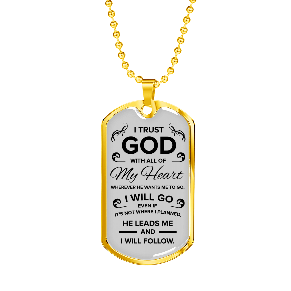 Trust God Proverbs 3:5-6 Necklace Stainless Steel or 18k Gold Dog Tag 24" Chain-Express Your Love Gifts