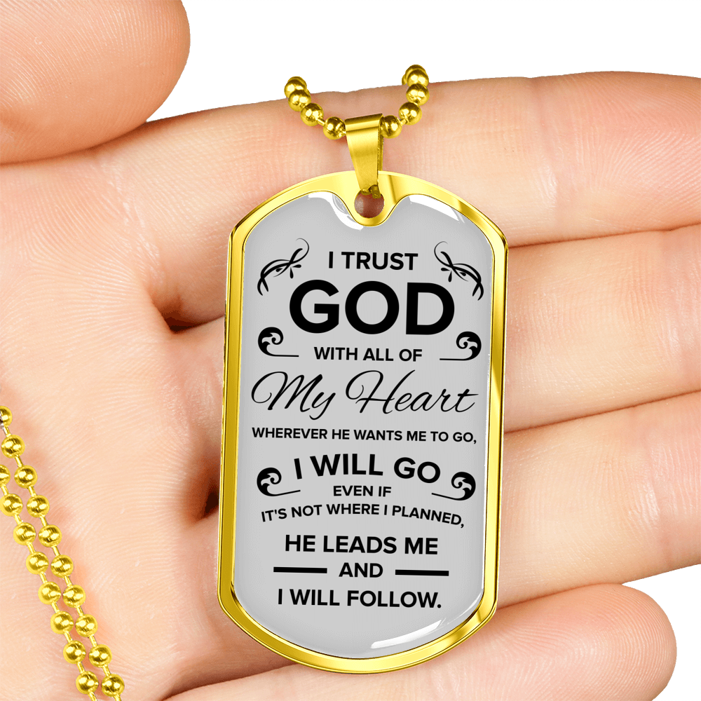Trust God Proverbs 3:5-6 Necklace Stainless Steel or 18k Gold Dog Tag 24" Chain-Express Your Love Gifts