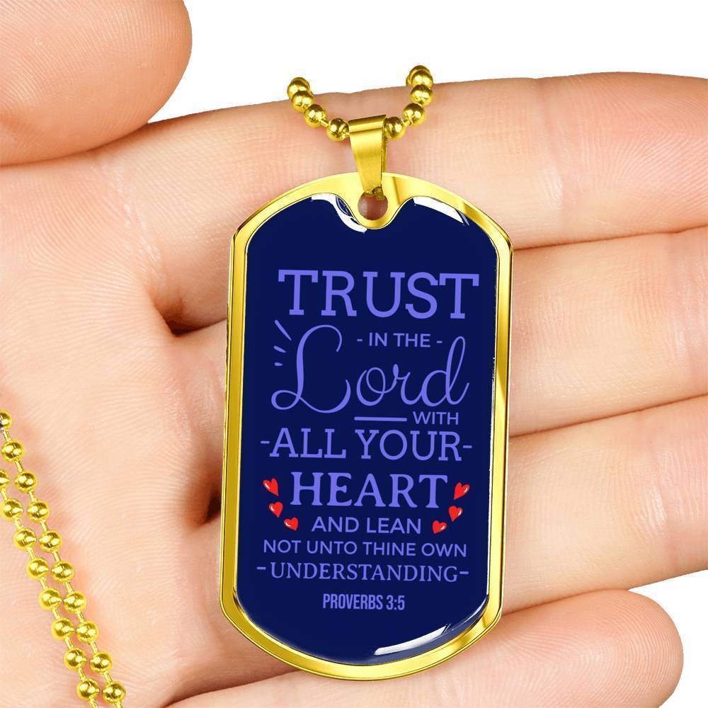 Trust God Proverbs 3:5 Necklace Stainless Steel or 18k Gold Dog Tag 24" Chain-Express Your Love Gifts