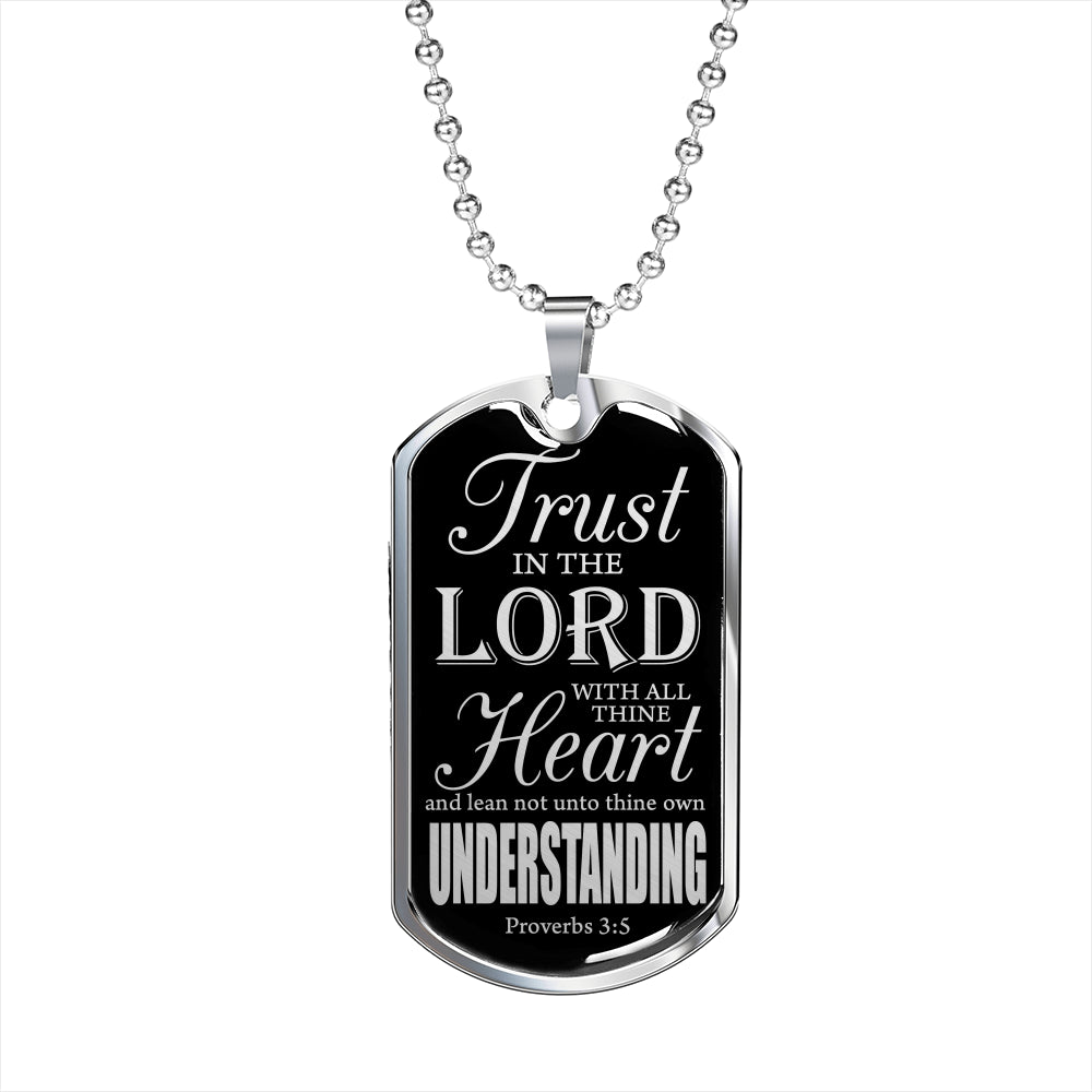 Trust God Proverbs 3:5 Necklace Stainless Steel or 18k Gold Dog Tag W 24"-Express Your Love Gifts