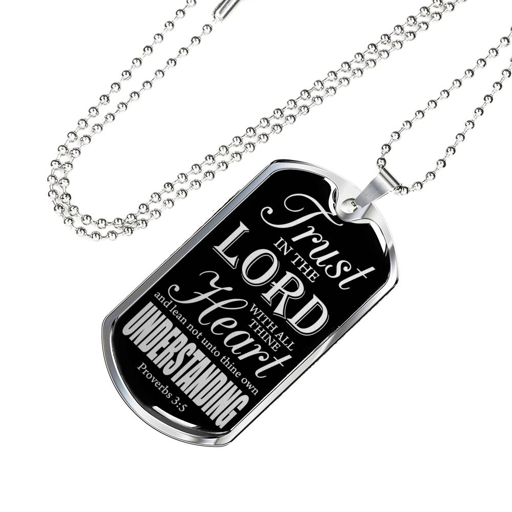 Trust God Proverbs 3:5 Necklace Stainless Steel or 18k Gold Dog Tag W 24"-Express Your Love Gifts