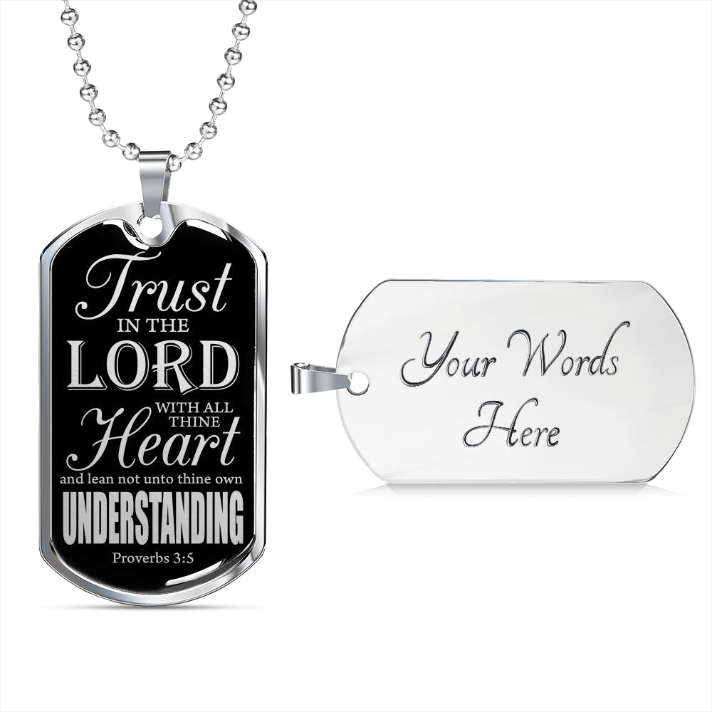 Trust God Proverbs 3:5 Necklace Stainless Steel or 18k Gold Dog Tag W 24"-Express Your Love Gifts
