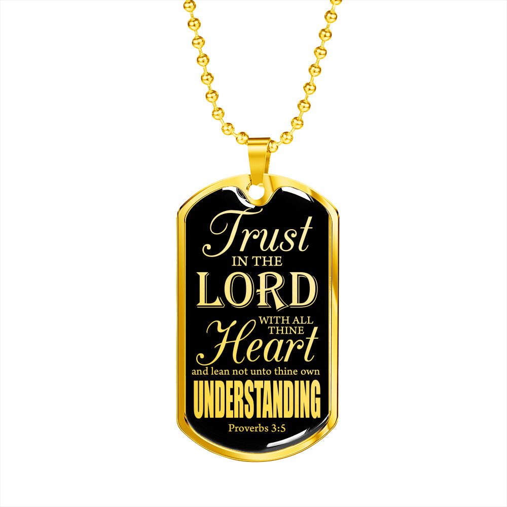 Trust God Proverbs 3:5 Necklace Stainless Steel or 18k Gold Dog Tag W 24"-Express Your Love Gifts