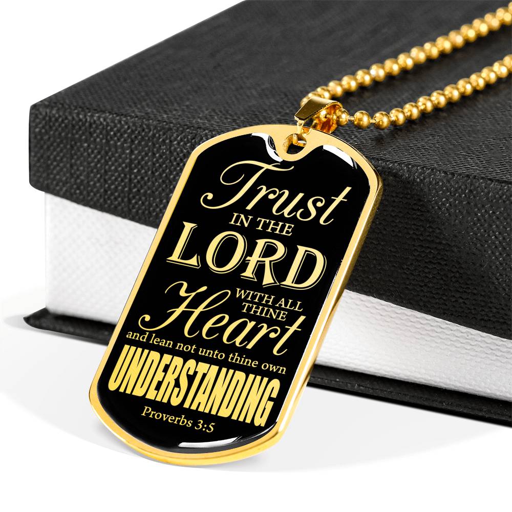 Trust God Proverbs 3:5 Necklace Stainless Steel or 18k Gold Dog Tag W 24"-Express Your Love Gifts