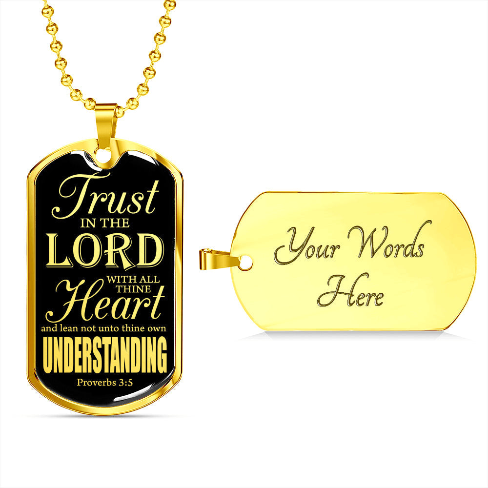 Trust God Proverbs 3:5 Necklace Stainless Steel or 18k Gold Dog Tag W 24"-Express Your Love Gifts
