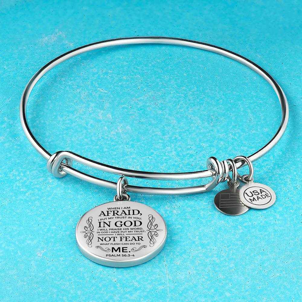 Trust In God Stainless Steel or 18k Gold Circle Bangle Bracelet - Express Your Love Gifts