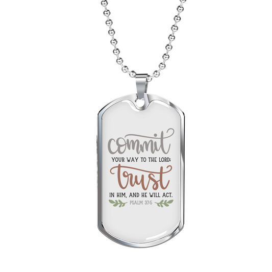 Trust In Him Psalm Christian Necklace Stainless Steel or 18k Gold Dog Tag 24" Chain-Express Your Love Gifts