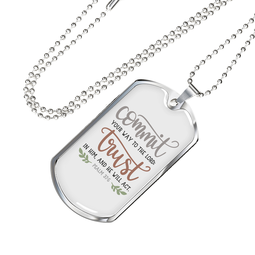 Trust In Him Psalm Christian Necklace Stainless Steel or 18k Gold Dog Tag 24" Chain-Express Your Love Gifts