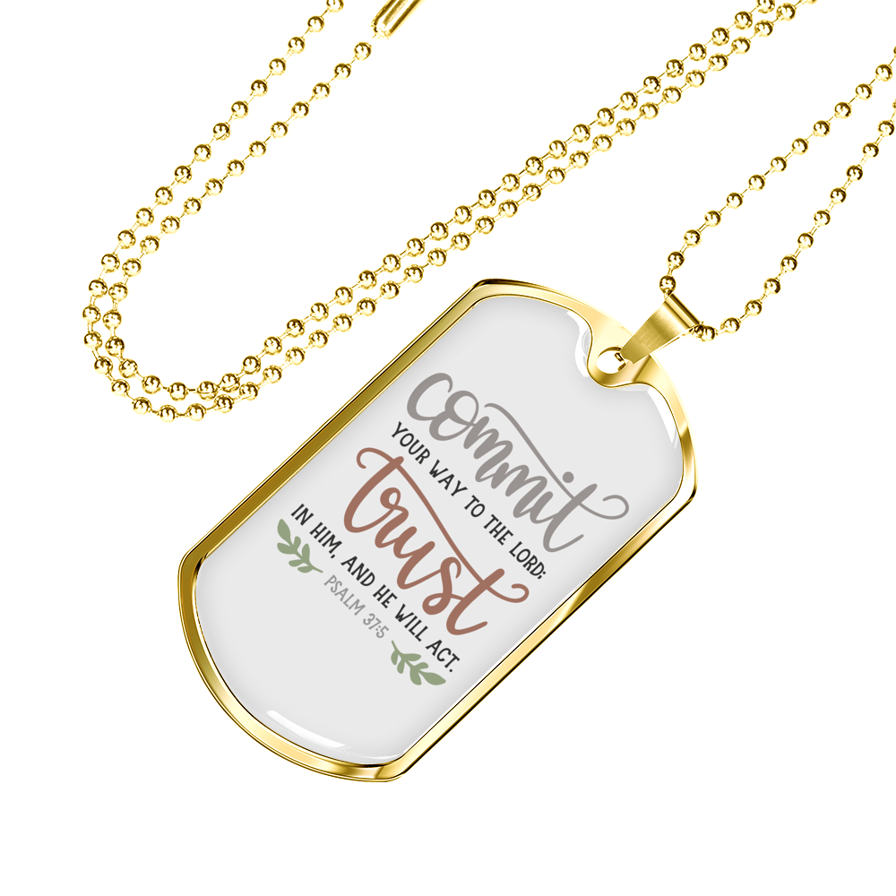 Trust In Him Psalm Christian Necklace Stainless Steel or 18k Gold Dog Tag 24" Chain-Express Your Love Gifts