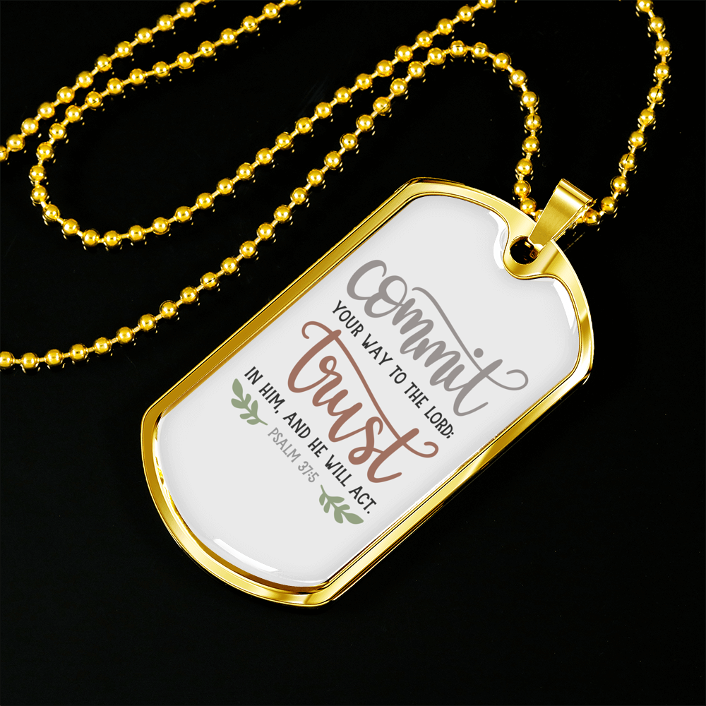 Trust In Him Psalm Christian Necklace Stainless Steel or 18k Gold Dog Tag 24" Chain-Express Your Love Gifts