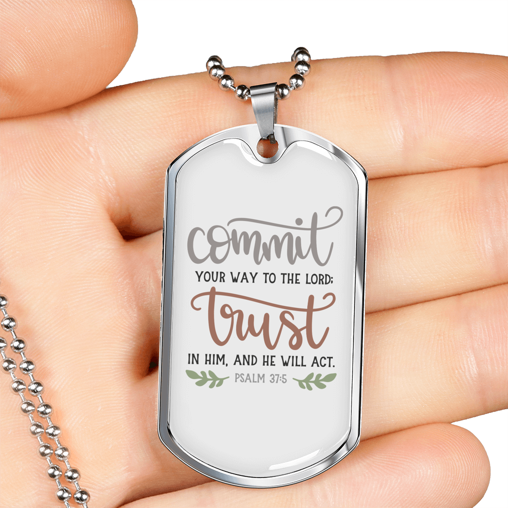 Trust In Him Psalm Christian Necklace Stainless Steel or 18k Gold Dog Tag 24" Chain-Express Your Love Gifts
