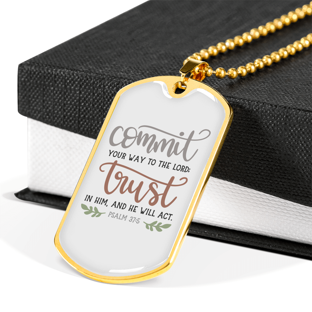Trust In Him Psalm Christian Necklace Stainless Steel or 18k Gold Dog Tag 24" Chain-Express Your Love Gifts
