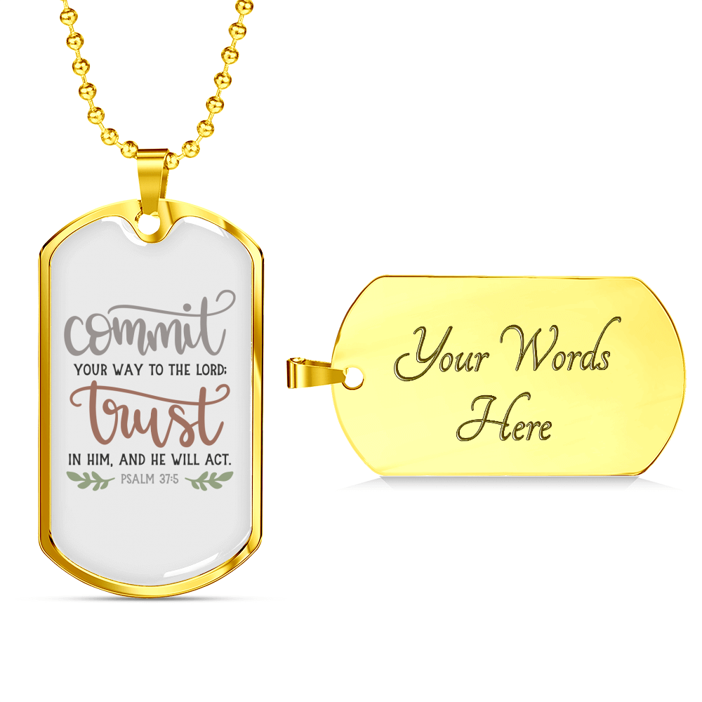 Trust In Him Psalm Christian Necklace Stainless Steel or 18k Gold Dog Tag 24" Chain-Express Your Love Gifts