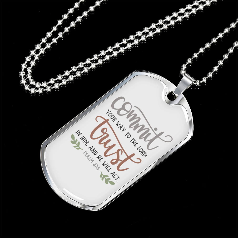 Trust In Him Psalm Christian Necklace Stainless Steel or 18k Gold Dog Tag 24" Chain-Express Your Love Gifts