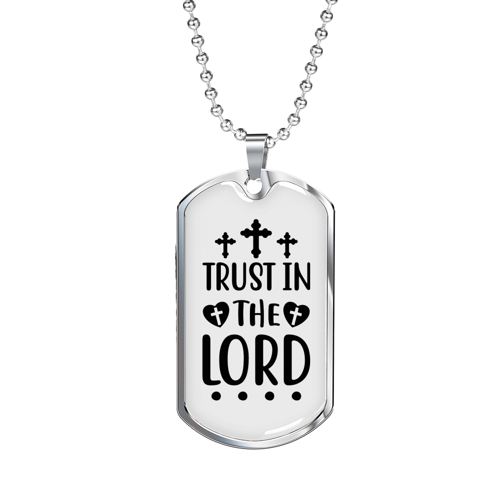 Trust In Lord Cross Christian Necklace Stainless Steel or 18k Gold Dog Tag 24" Chain-Express Your Love Gifts
