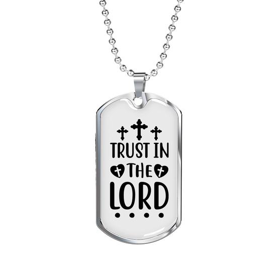 Trust In Lord Cross Christian Necklace Stainless Steel or 18k Gold Dog Tag 24" Chain-Express Your Love Gifts