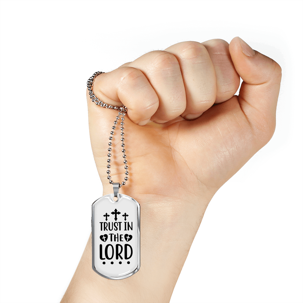 Trust In Lord Cross Christian Necklace Stainless Steel or 18k Gold Dog Tag 24" Chain-Express Your Love Gifts