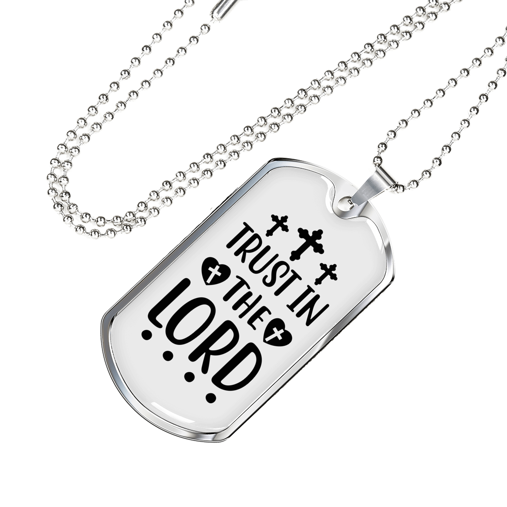 Trust In Lord Cross Christian Necklace Stainless Steel or 18k Gold Dog Tag 24" Chain-Express Your Love Gifts