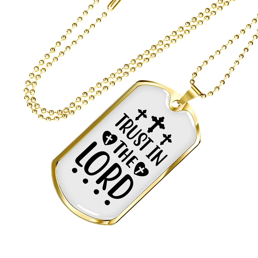 Trust In Lord Cross Christian Necklace Stainless Steel or 18k Gold Dog Tag 24" Chain-Express Your Love Gifts