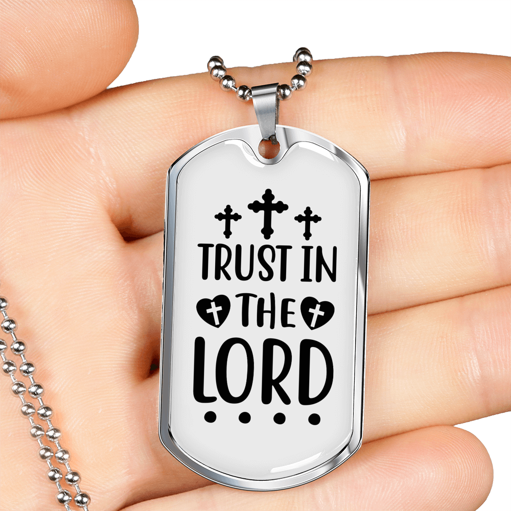 Trust In Lord Cross Christian Necklace Stainless Steel or 18k Gold Dog Tag 24" Chain-Express Your Love Gifts