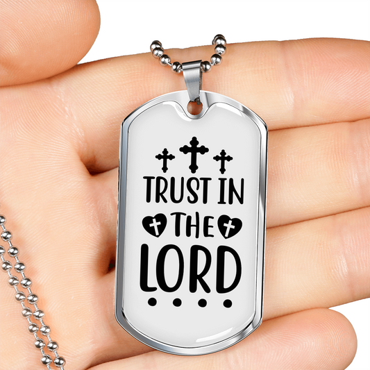 Trust In Lord Cross Christian Necklace Stainless Steel or 18k Gold Dog Tag 24" Chain-Express Your Love Gifts
