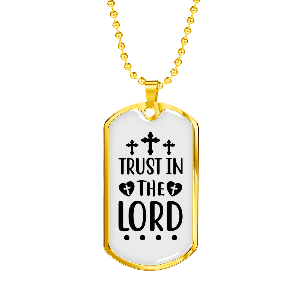 Trust In Lord Cross Christian Necklace Stainless Steel or 18k Gold Dog Tag 24" Chain-Express Your Love Gifts