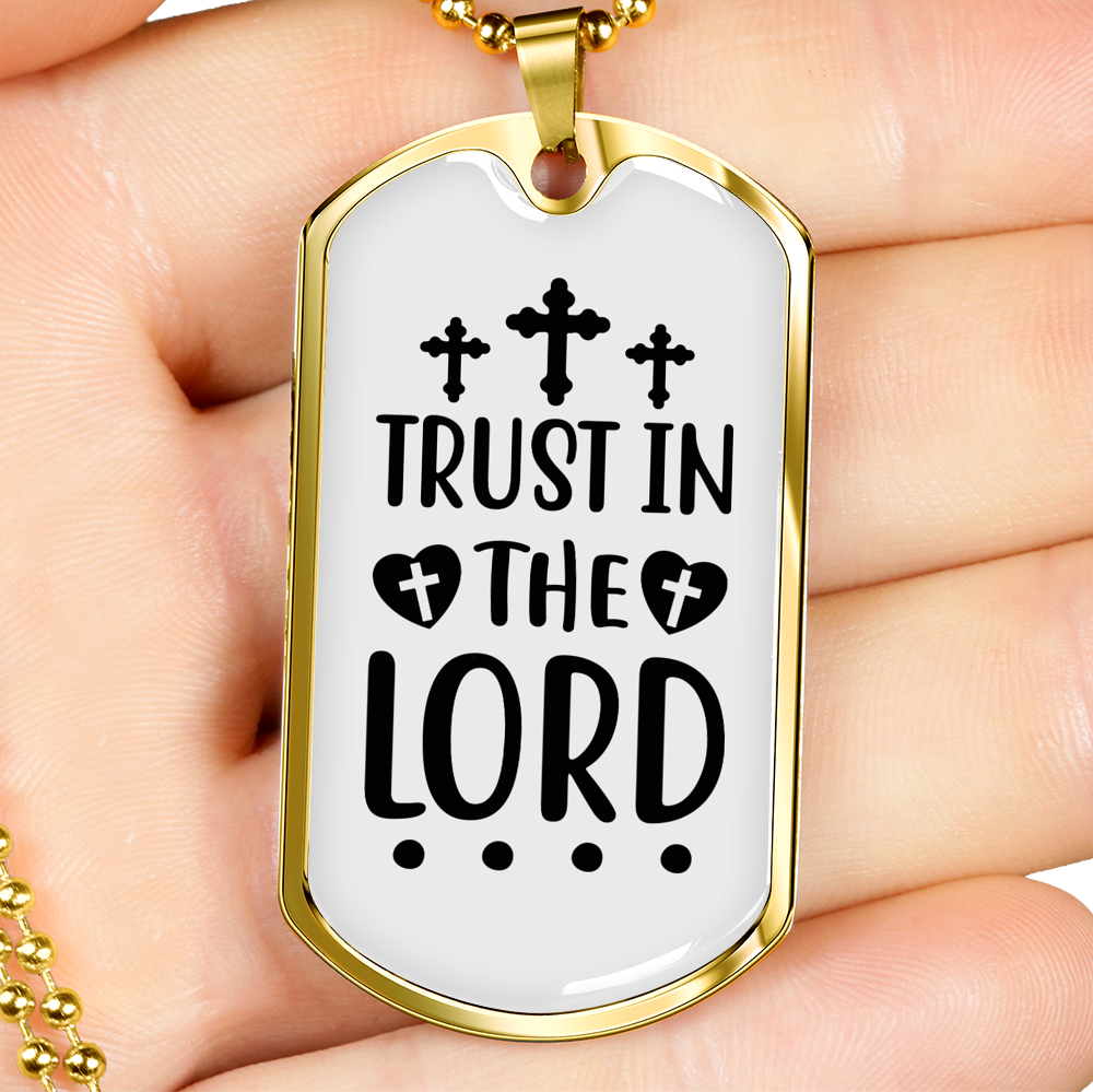 Trust In Lord Cross Christian Necklace Stainless Steel or 18k Gold Dog Tag 24" Chain-Express Your Love Gifts