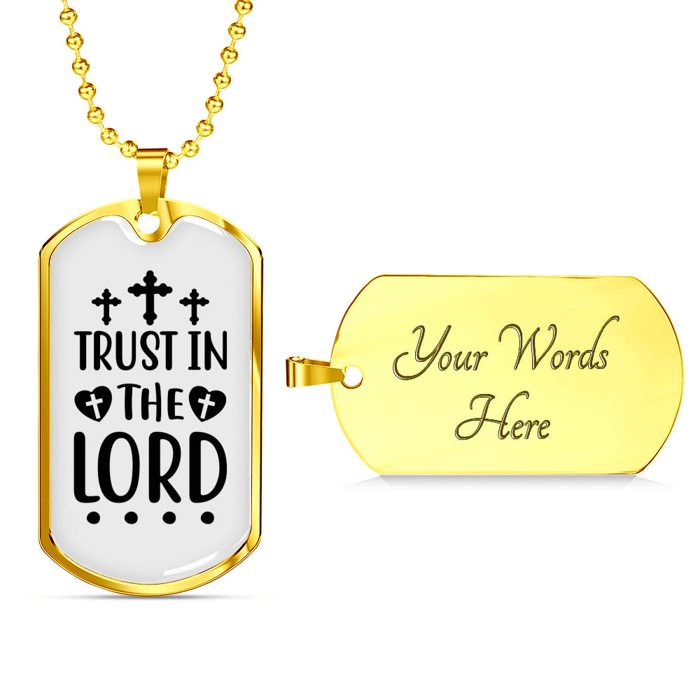 Trust In Lord Cross Christian Necklace Stainless Steel or 18k Gold Dog Tag 24" Chain-Express Your Love Gifts