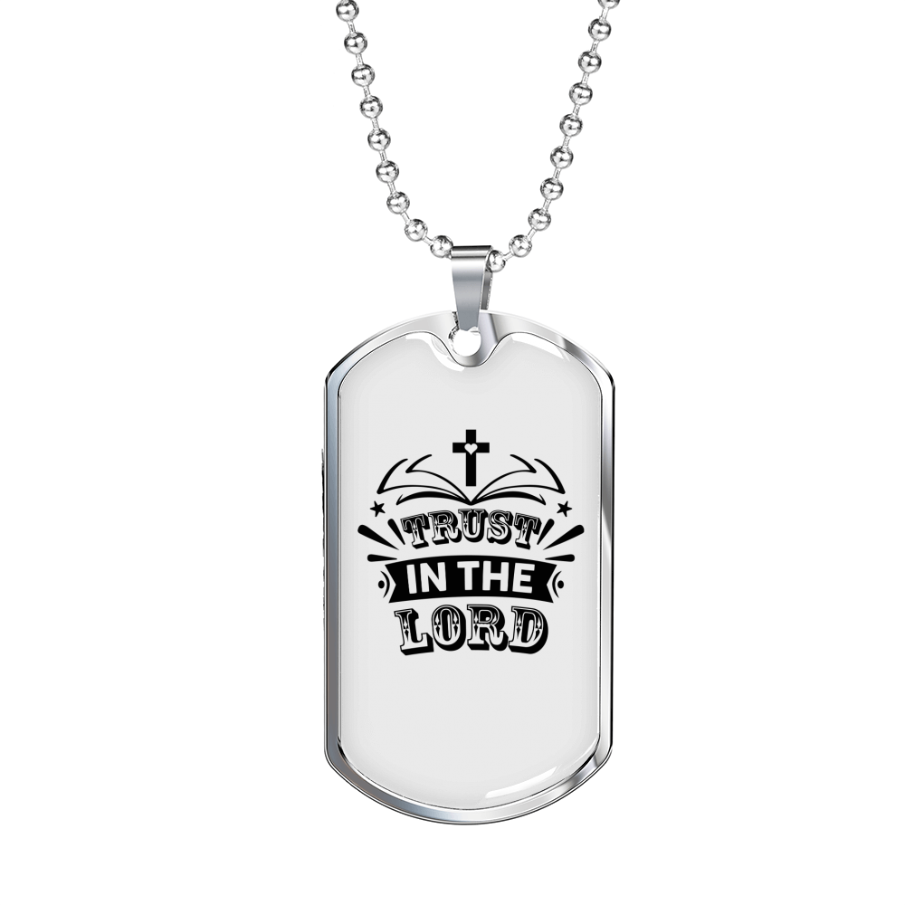 Trust In The Lord Cross Heart Christian Necklace Stainless Steel or 18k Gold Dog Tag 24" Chain-Express Your Love Gifts