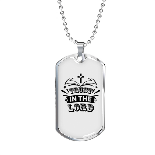 Trust In The Lord Cross Heart Christian Necklace Stainless Steel or 18k Gold Dog Tag 24" Chain-Express Your Love Gifts