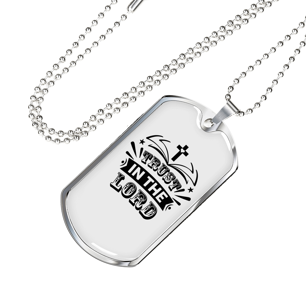 Trust In The Lord Cross Heart Christian Necklace Stainless Steel or 18k Gold Dog Tag 24" Chain-Express Your Love Gifts