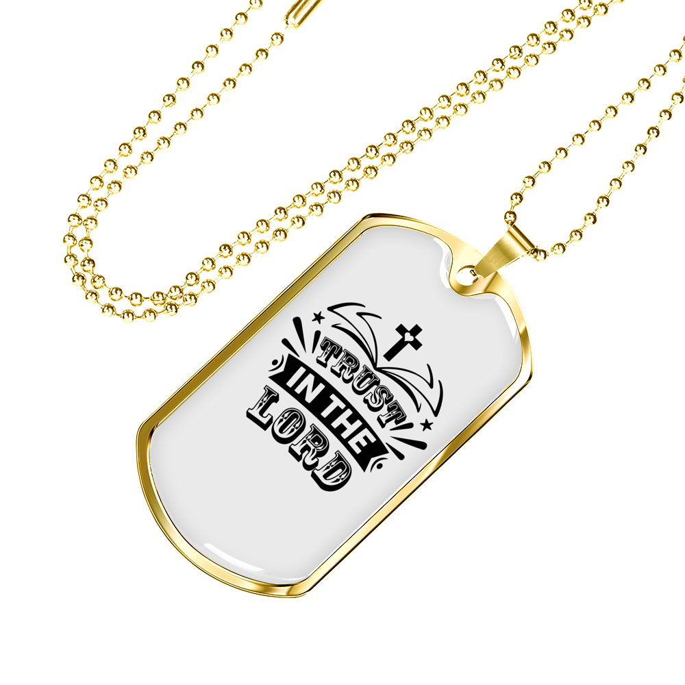 Trust In The Lord Cross Heart Christian Necklace Stainless Steel or 18k Gold Dog Tag 24" Chain-Express Your Love Gifts