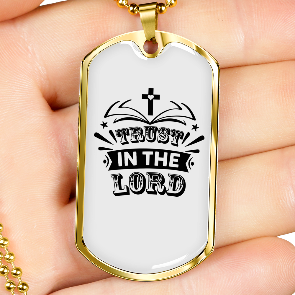 Trust In The Lord Cross Heart Christian Necklace Stainless Steel or 18k Gold Dog Tag 24" Chain-Express Your Love Gifts