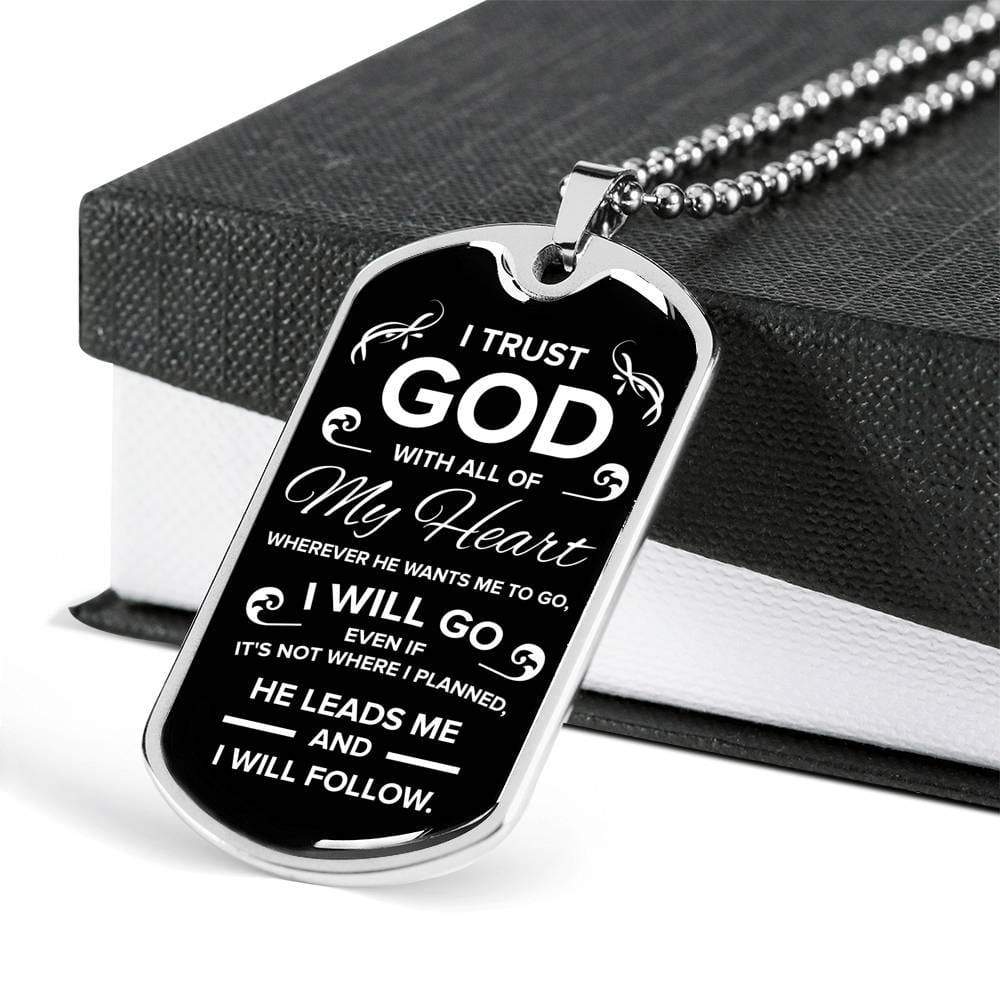 Trust In The Lord Necklace Stainless Steel or 18k Gold Dog Tag 24" Chain-Express Your Love Gifts